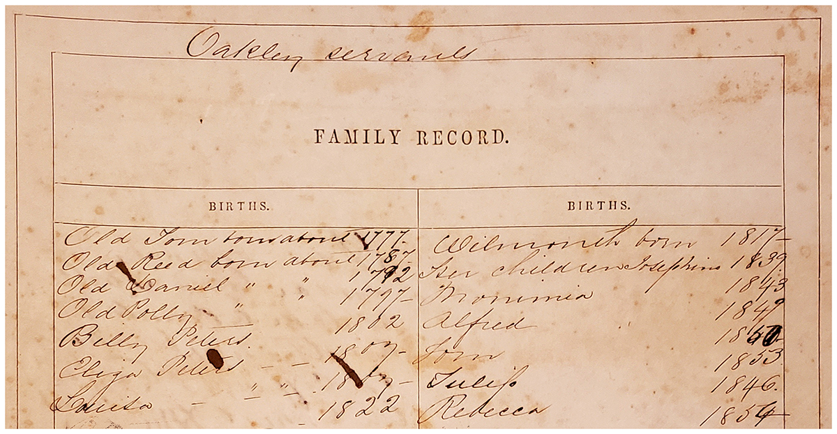 Enslaved at Oakley & Beyond Connecting and Sharing with Descendants of